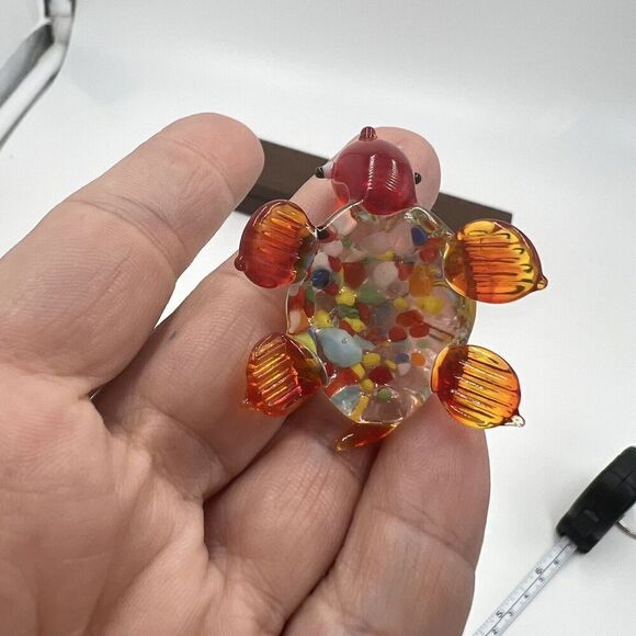 MINIATURE Art GLASS Red Turtle FIGURINE Multicolor Tiny Collectible Trinket - Picture 3 of 7